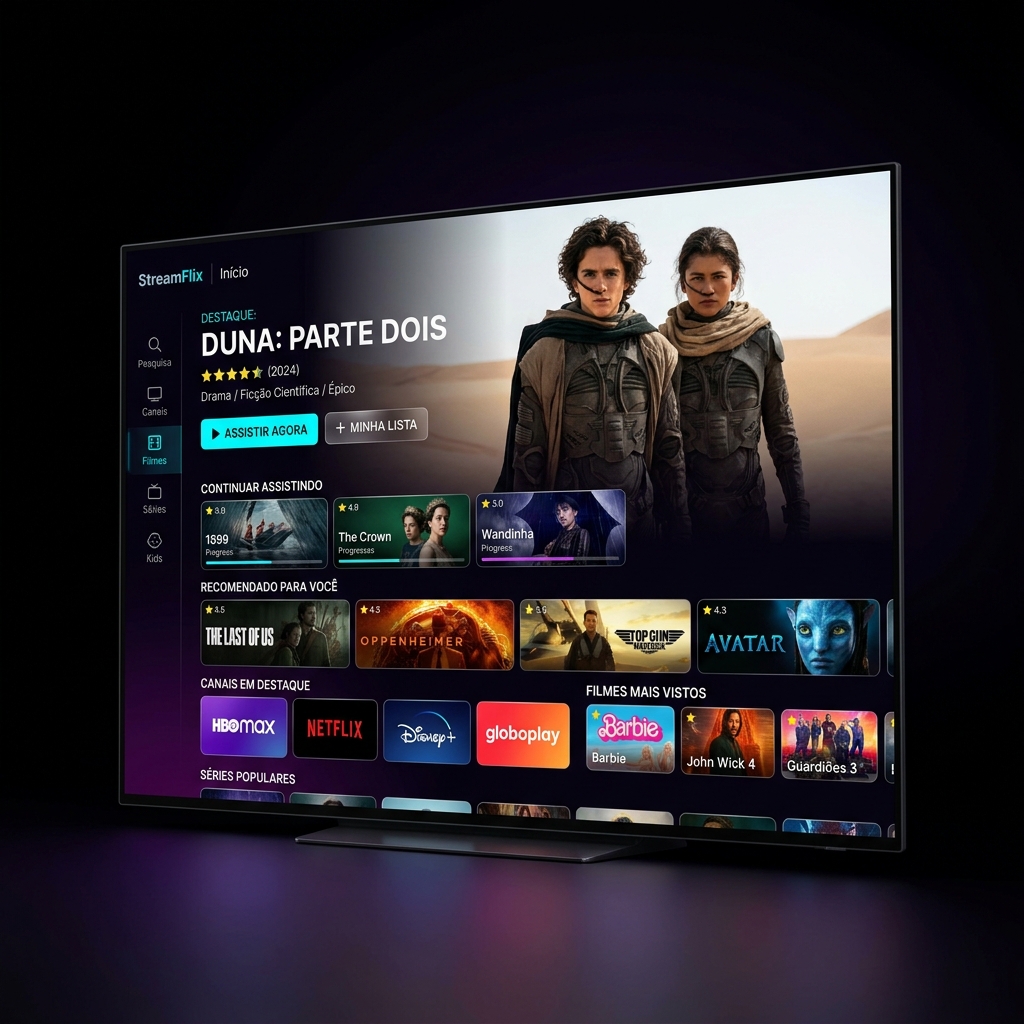 StreamFlix rodando na Smart TV e Celular